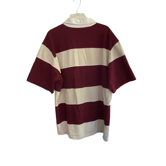AUSTIN CLOTHING Co. Rugby Shirt Short Sleeve Maroon/Cream White Collar Size L - Picture 2 of 10
